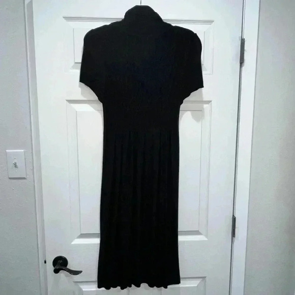 Max Edition Black Maxi Sweater Dress textured chest, short sleeve w turtleneck - Picture 3 of 8